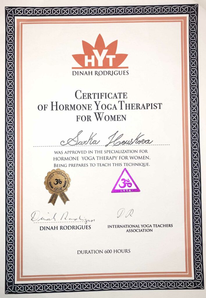 Certifikát Hormonální jóga pro ženy - lektorka Šárka Houšková